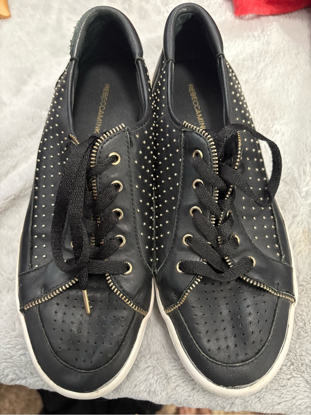 Rebecca Minkoff Black Leather Studded Lace-Up Sneakers